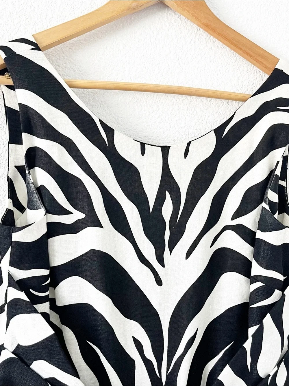 Kate Spade Jillian Sleeveless Bow Waist Black White Zebra Print Linen Dress
